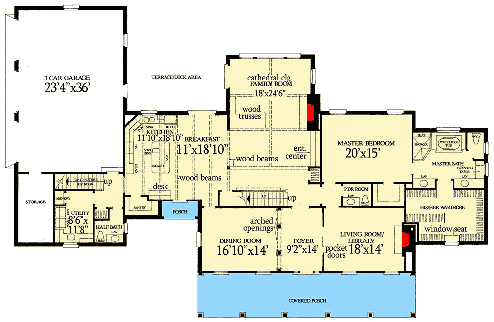 Plan 32477WP: Southern Beauty in Two Sizes - Floor Plan - Main Level - Country, Southern, Traditional