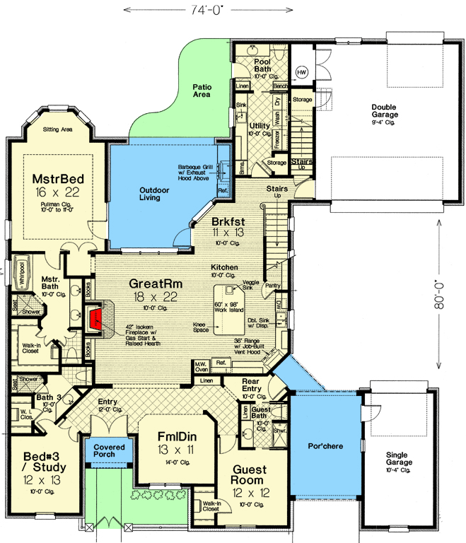 Plan 48522FM: Exclusive Three Bed French Country Home - Floor Plan - Main Level - European, French Country