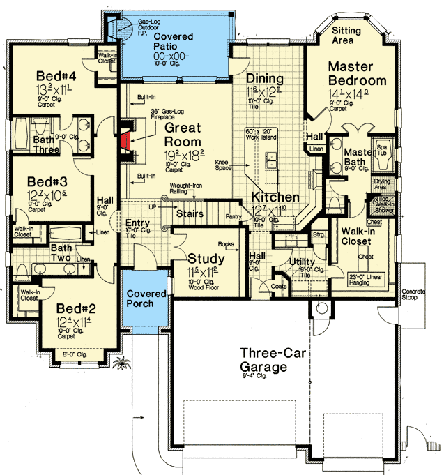 Plan 48525FM: Exclusive French Country House Plan with Bonus Space - Floor Plan - Main Level - European, French Country