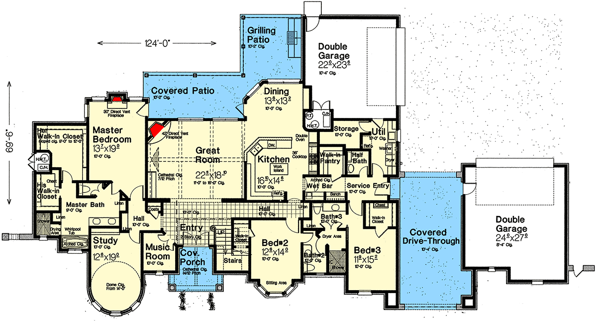 Plan 48527FM: Magnificent Exclusive Euro-style House Plan with Turreted Study - Floor Plan - Main Level - European, French Country