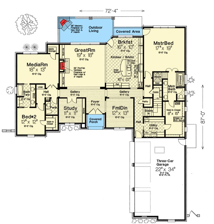 Plan 48528FM: Exclusive French Country House Plan with Media Room - Floor Plan - Main Level - European, French Country