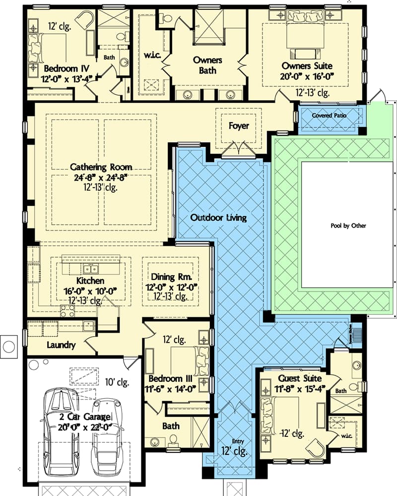 Plan 42834MJ: Florida House Plan with Wonderful Casita - Floor Plan - Main Level - Florida-Style, Mediterranean, Southern, Spanish