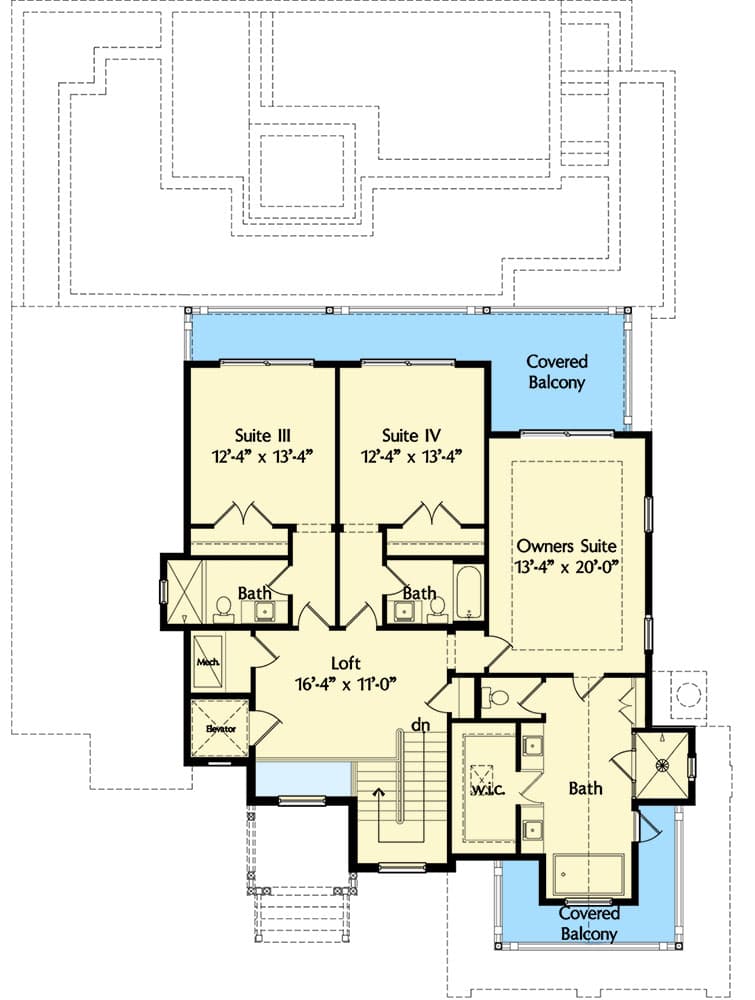 Plan 42836MJ: Two Owner's Suites and a Wide Open Floor Plan - Floor Plan - 2nd Floor - Florida-Style, Southern