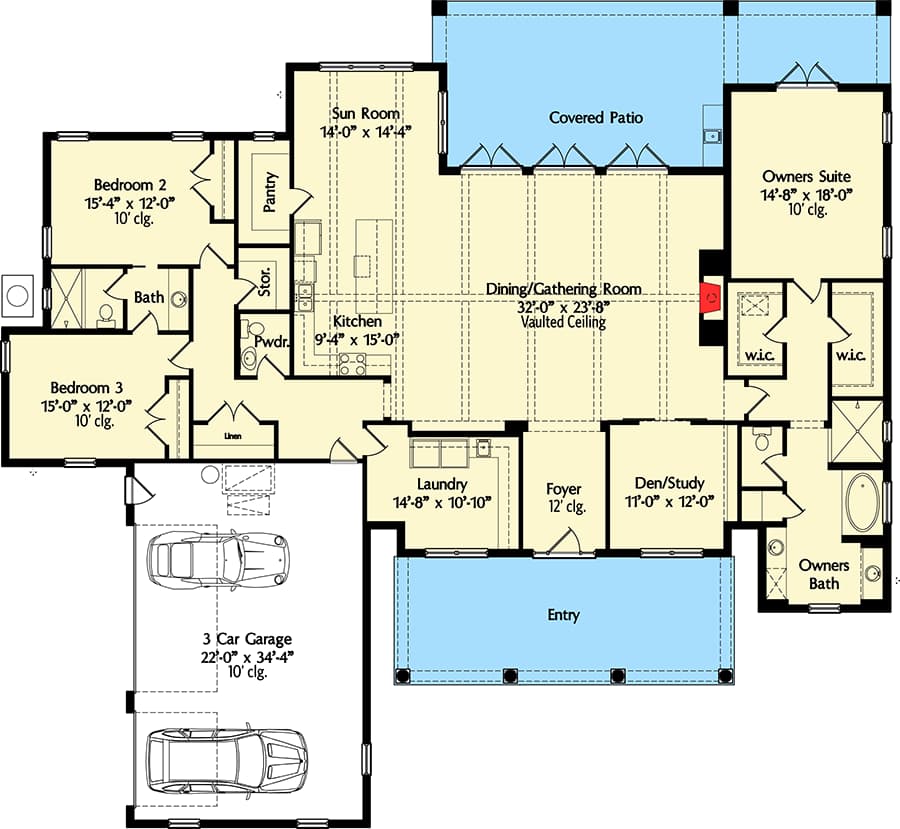 Plan 42837MJ: High-End Southern House Plan - Floor Plan - Main Level - Country, Southern