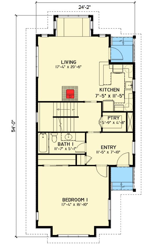 Plan 28904JJ: 2-Story Cabin House Plan with Three Bedroom Suites and an Optionally Finished Basement - Floor Plan - Main Level - Cabin, Cottage, Country, Craftsman, Mountain, Traditional, Vacation