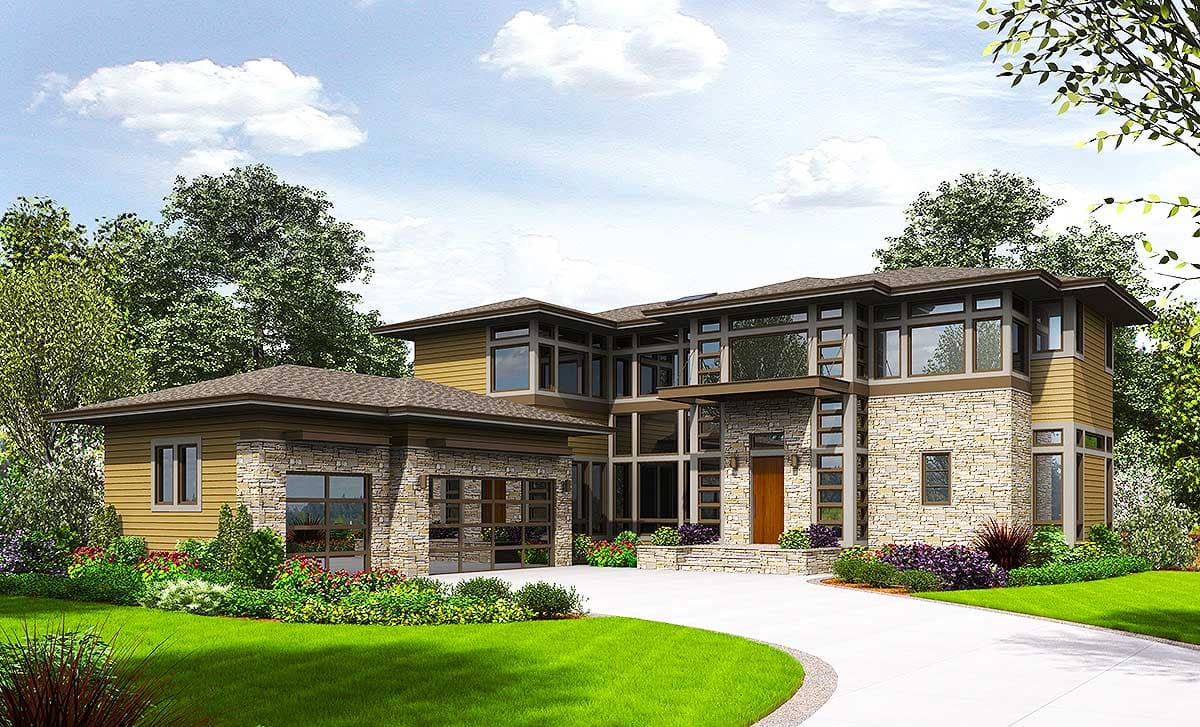Plan 23632JD: Modern House Plan with Glass and Stone for a Rear Sloping Lot - Image #37 - Modern, Northwest