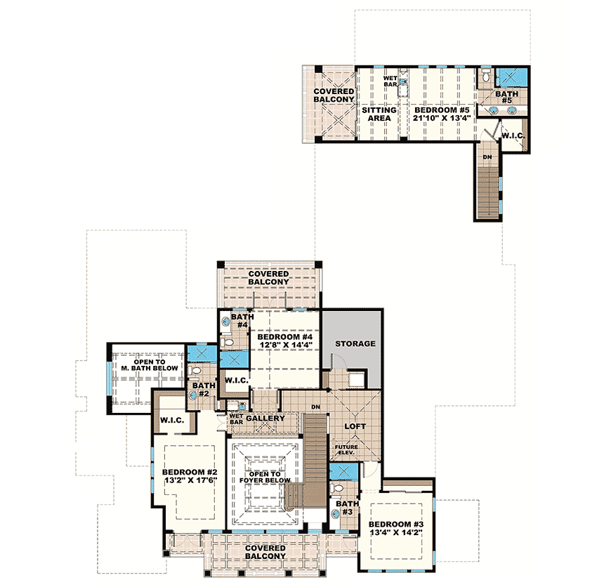 Plan 66361WE: Luxurious Southern Traditional House Plan - 5654 Sq Ft - Floor Plan - 2nd Floor - Florida-Style, Southern, Southern Traditional
