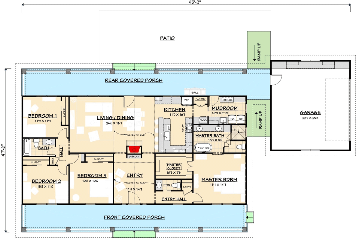 Plan 28906JJ: Flexible Country House Plan with Dual Porches - 2058 Sq Ft - Floor Plan - Main Level - Country, Farmhouse, Ranch, Southern, Traditional