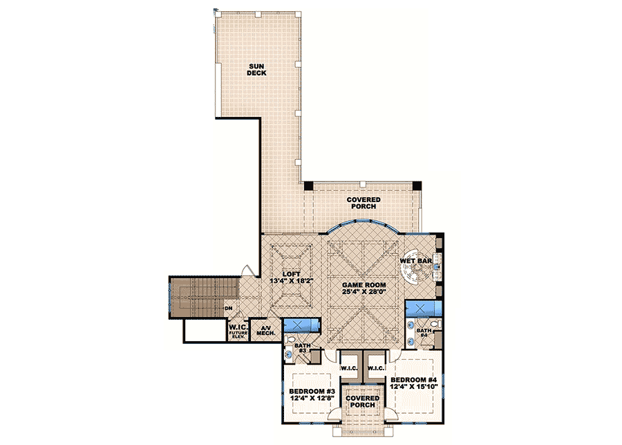 Plan 66368WE: Top-Of-The-Line Florida House Plan with Elevator - 6220 Sq Ft - Floor Plan - 2nd Floor - Florida-Style, Southern