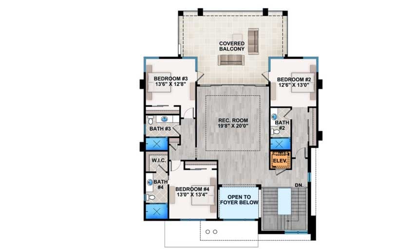 Plan 86022BW: Contemporary House Plan with Upstairs and Downstairs Outdoor Space - Floor Plan - 2nd Floor - Contemporary, Florida-Style, Modern