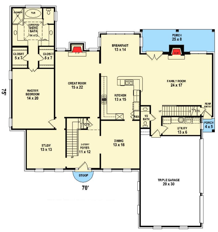 Plan 58590SV: Classically Beautiful European House Plan - Floor Plan - Main Level - European, French Country, Traditional