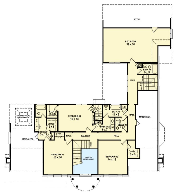 Plan 58596SV: Impressive Traditional House Plan - Floor Plan - 2nd Floor - Colonial, Georgian, Traditional
