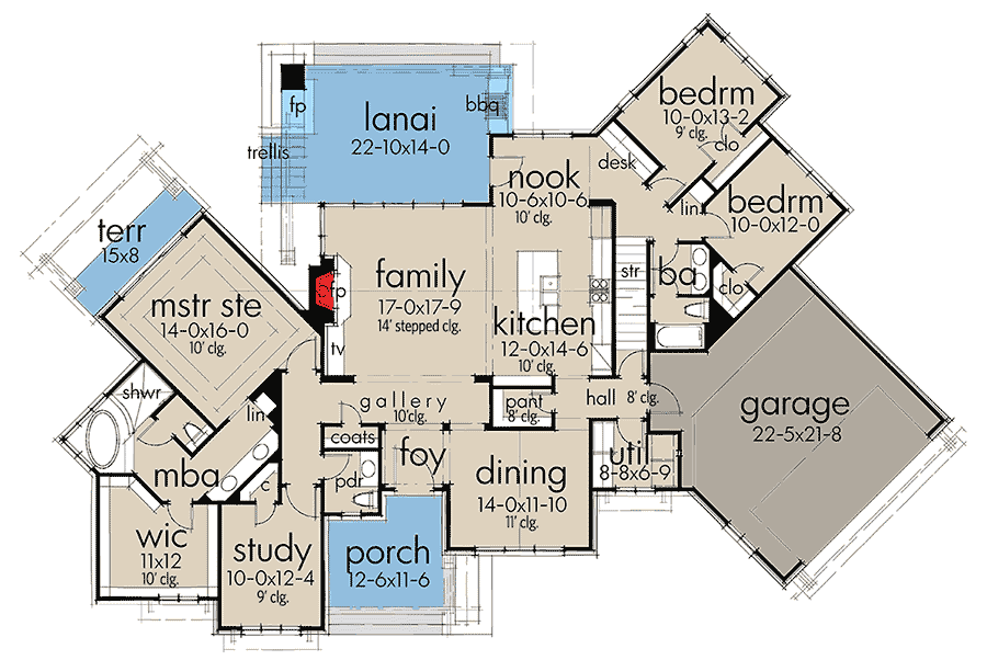 Plan 16894WG: 3 Bed House Plan with Dynamic Outdoor Living - Floor Plan - Main Level - European, Hill Country, Mid Century Modern, Ranch, Southwest