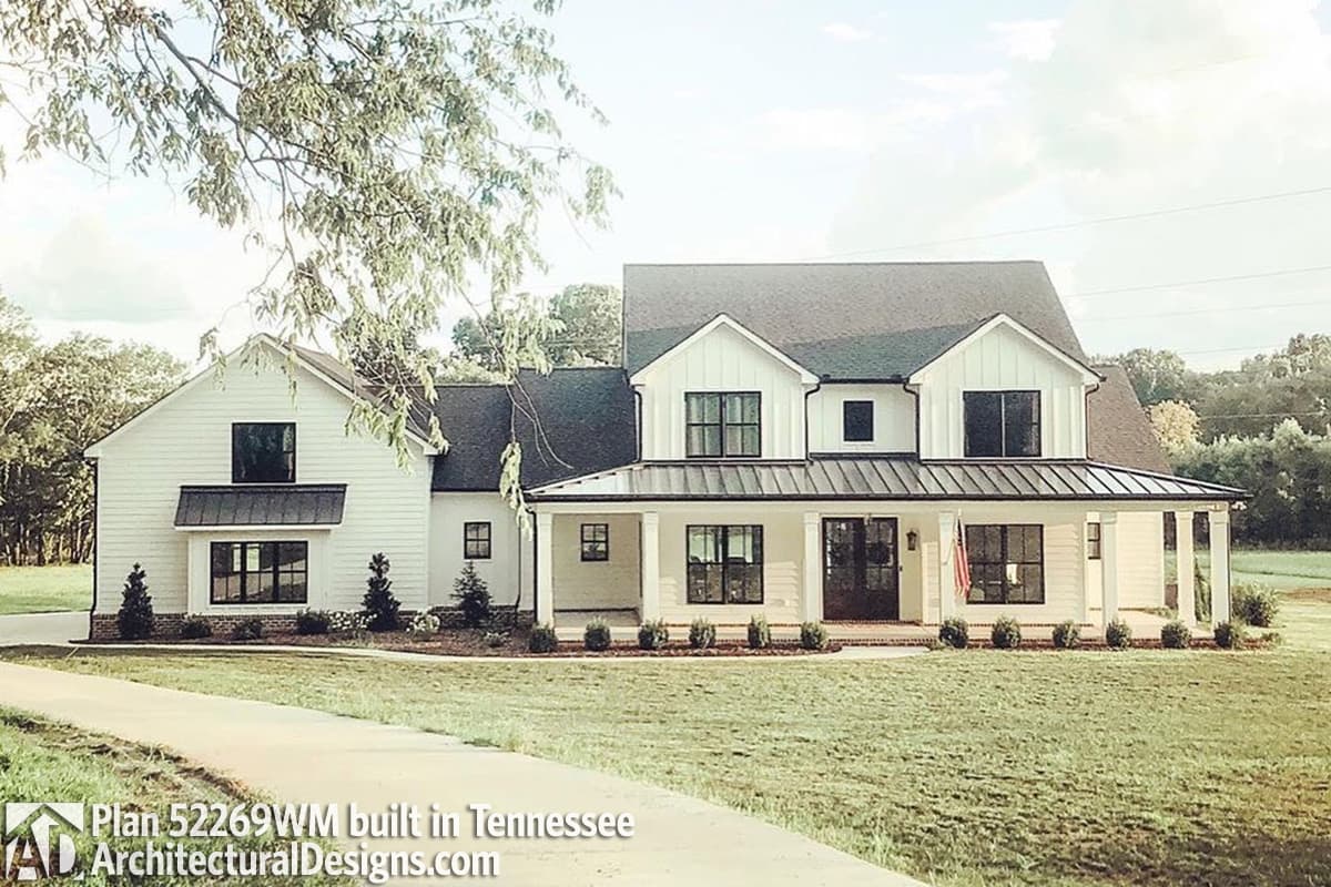 build gallery item - Farmhouse Plan 52269WM comes to life in Tennessee with a pond in back