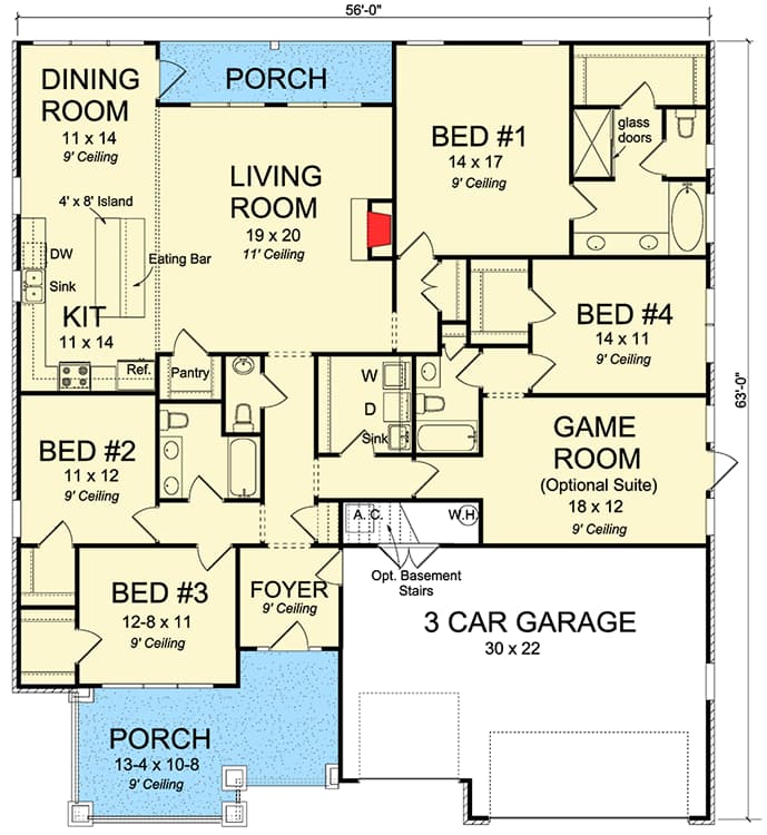 Plan 52274WM: Southern House Plan with Open Layout - 2425 Sq Ft - Floor Plan - Main Level - Southern, Traditional