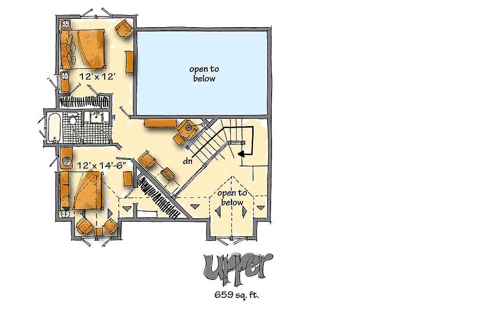 Plan 12941KN: Soaring Spaces with 2 Car Garage - Floor Plan - 2nd Floor - Craftsman, Mountain, Rustic, Vacation