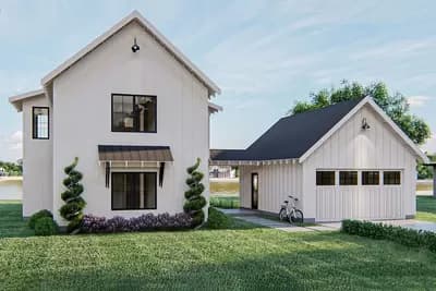 Modern Farmhouse Plan with 2 Beds and Semi-detached Garage