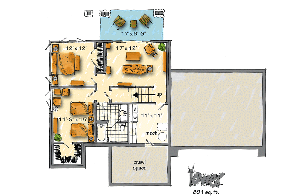 Plan 12942KN: Rustic Cottage with Picture Window and 2-Car Garage - Floor Plan - Lower Level - Country, Craftsman, Mountain, Rustic, Vacation