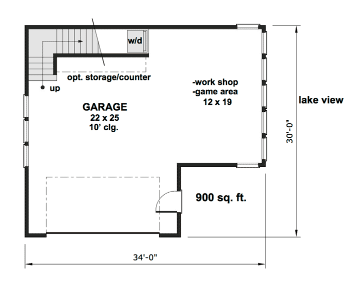 Plan 14653RK: 900 Square Foot Garage with Workshop and 754 Sq Ft Apartment Above - Floor Plan - Garage Level - Carriage