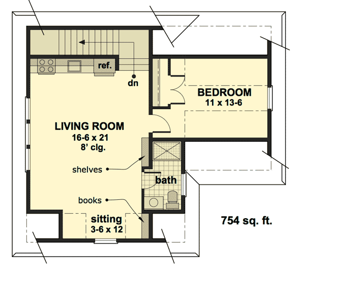Plan 14653RK: 900 Square Foot Garage with Workshop and 754 Sq Ft Apartment Above - Floor Plan - Upper Living Area - Carriage