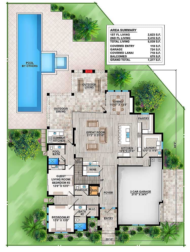 Plan 86033BW: Spacious, Upscale Contemporary with Multiple Second Floor Balconies - Floor Plan - Main Level - Coastal, Coastal Contemporary, Contemporary, Florida-Style, Modern