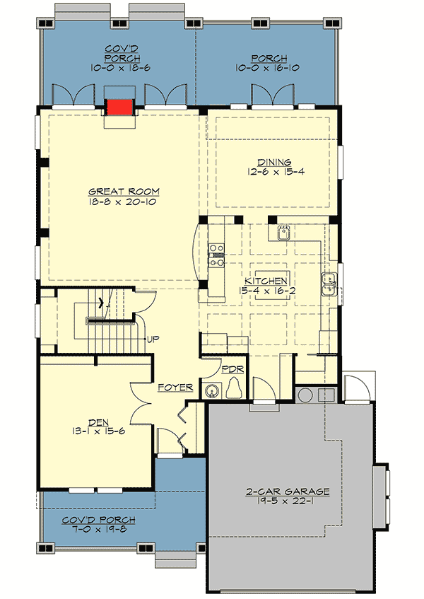 Plan 23639JD: Prairie Inspired House Plan with Porches and Second Floor Deck - Floor Plan - Main Level - Craftsman, Northwest, Prairie