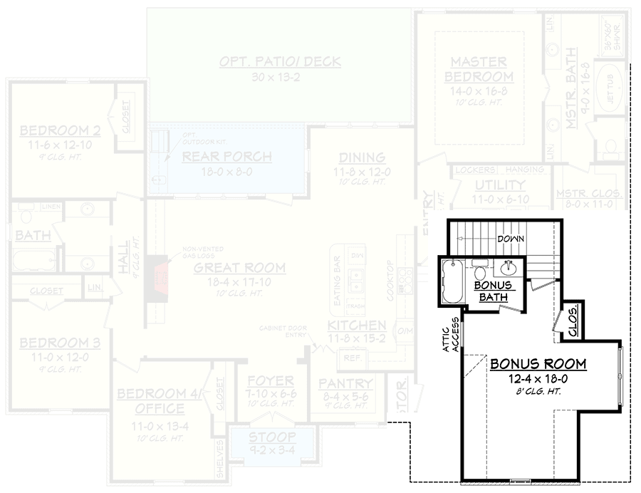 Plan 51735HZ: Flexible Southern Home Plan with Bonus Room - 2210 Sq Ft - Floor Plan - Optionally Finished Bonus  - Acadian, French Country, Louisiana-Style, Southern