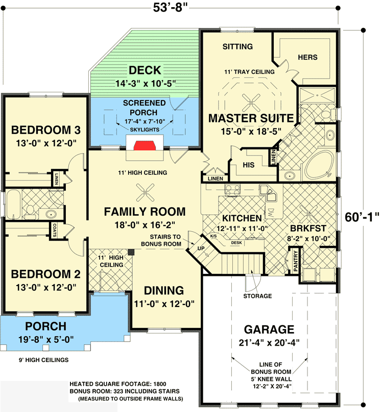 Plan 20136GA: 3-Bed Craftsman with Bonus Expansion - Floor Plan - Main Level - Craftsman, Northwest, Ranch, Rustic
