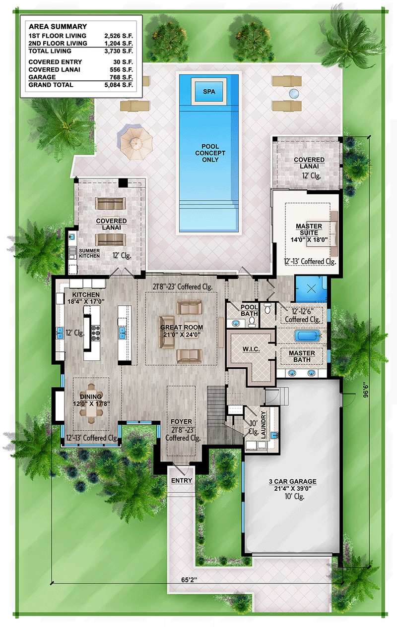 Plan 86039BW: Master Down Modern House Plan with Outdoor Living Room - 3730 Sq Ft - Floor Plan - Main Level - Coastal, Coastal Contemporary, Contemporary, Florida-Style, Mid Century Modern, Modern