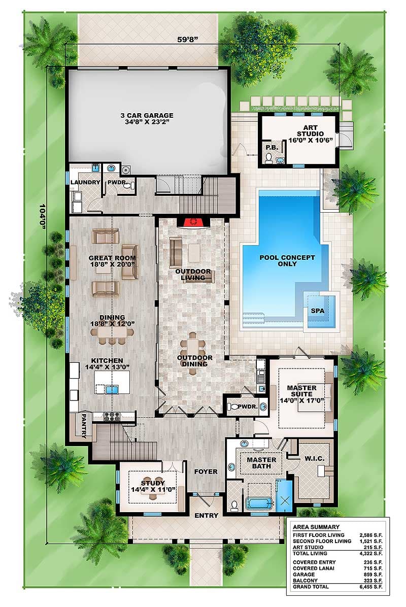 Plan 86040BW: Key West Charmer with Art Studio - Floor Plan - Main Level - Coastal, Florida-Style, Southern