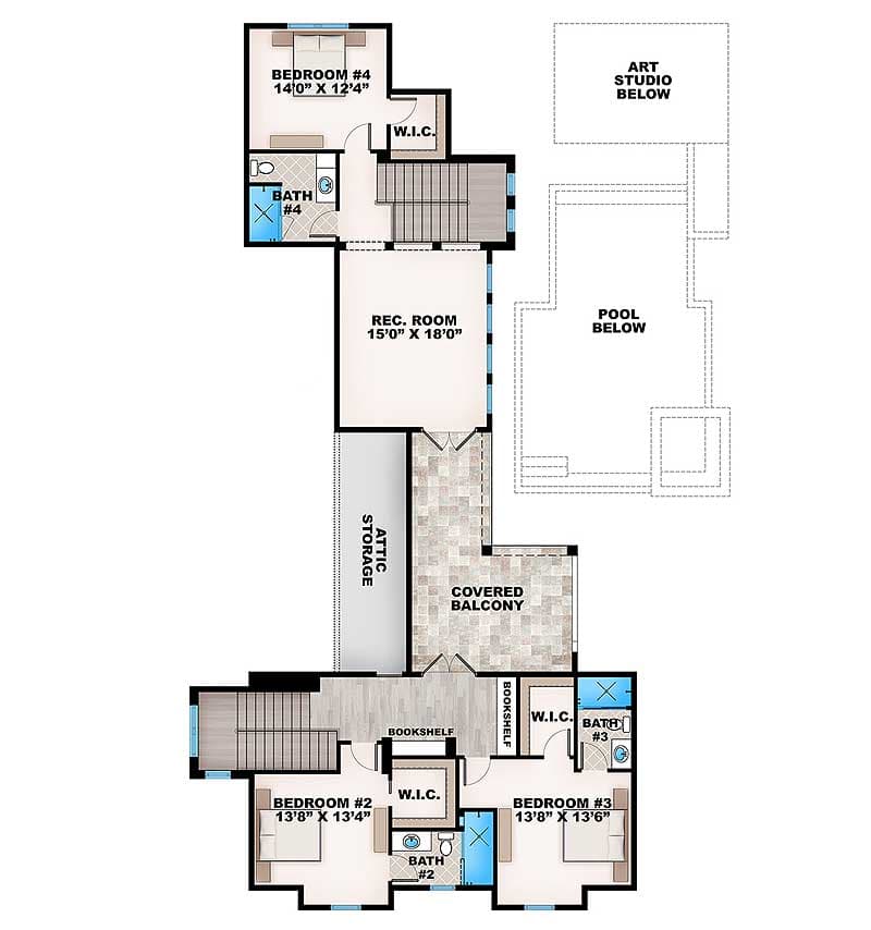 Plan 86040BW: Key West Charmer with Art Studio - Floor Plan - 2nd Floor - Coastal, Florida-Style, Southern