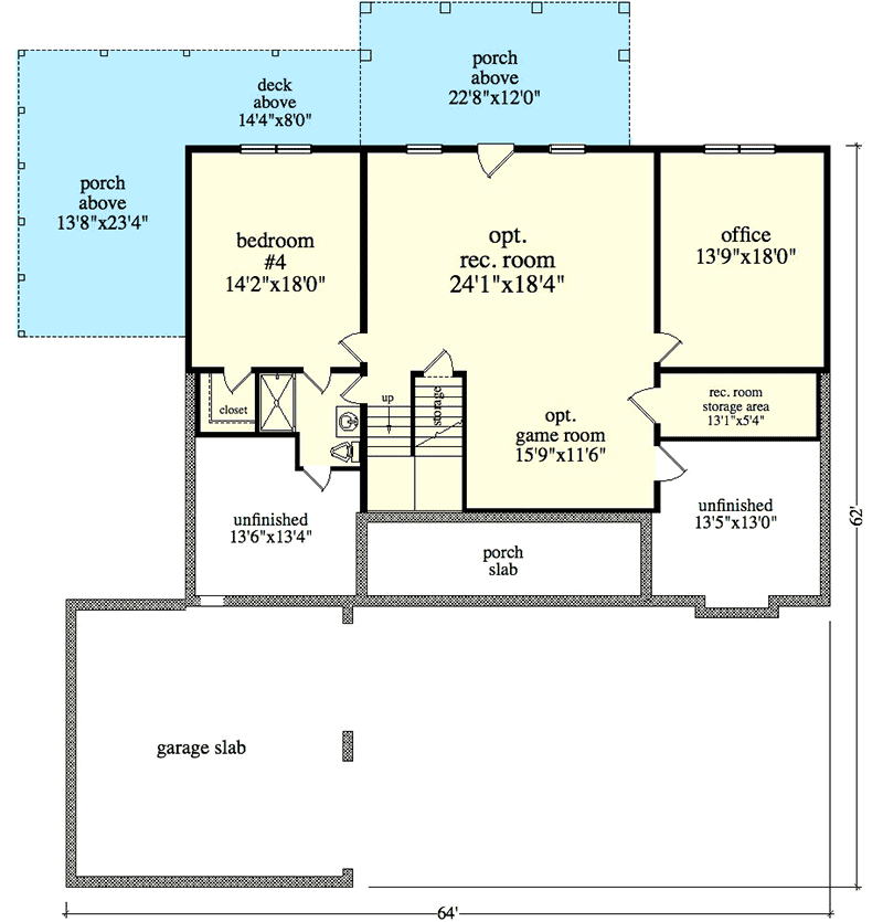 Plan 29885RL: Country House Plan with 3 Porches and an Optional Finished Lower Level - Floor Plan - Optional Finished Lower Level - Cottage, Country, Mountain, Rustic, Vacation