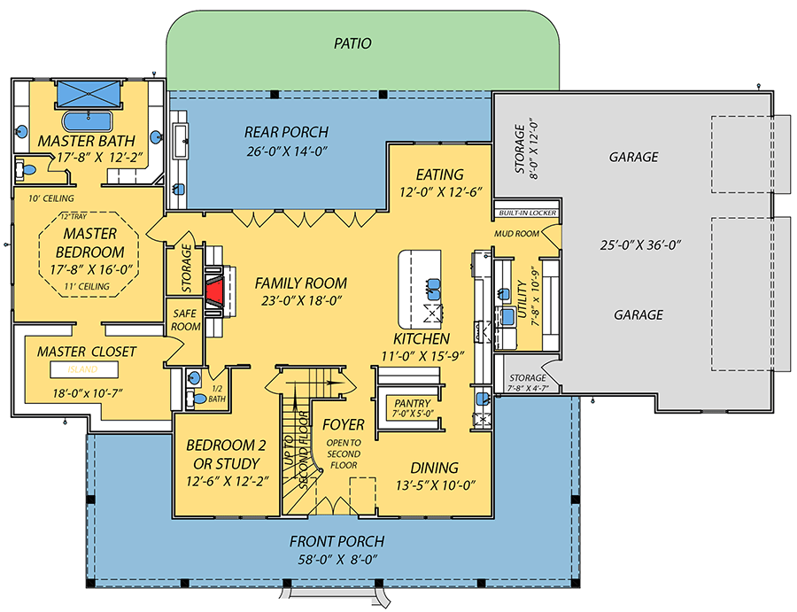Plan 83887JW: Dynamic Country House Plan with Safe Room - Floor Plan - Main Level - Country, Farmhouse, Modern Farmhouse, New American, Rustic, Traditional