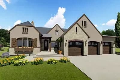 French Country House Plan for Your Rear Sloping Lot