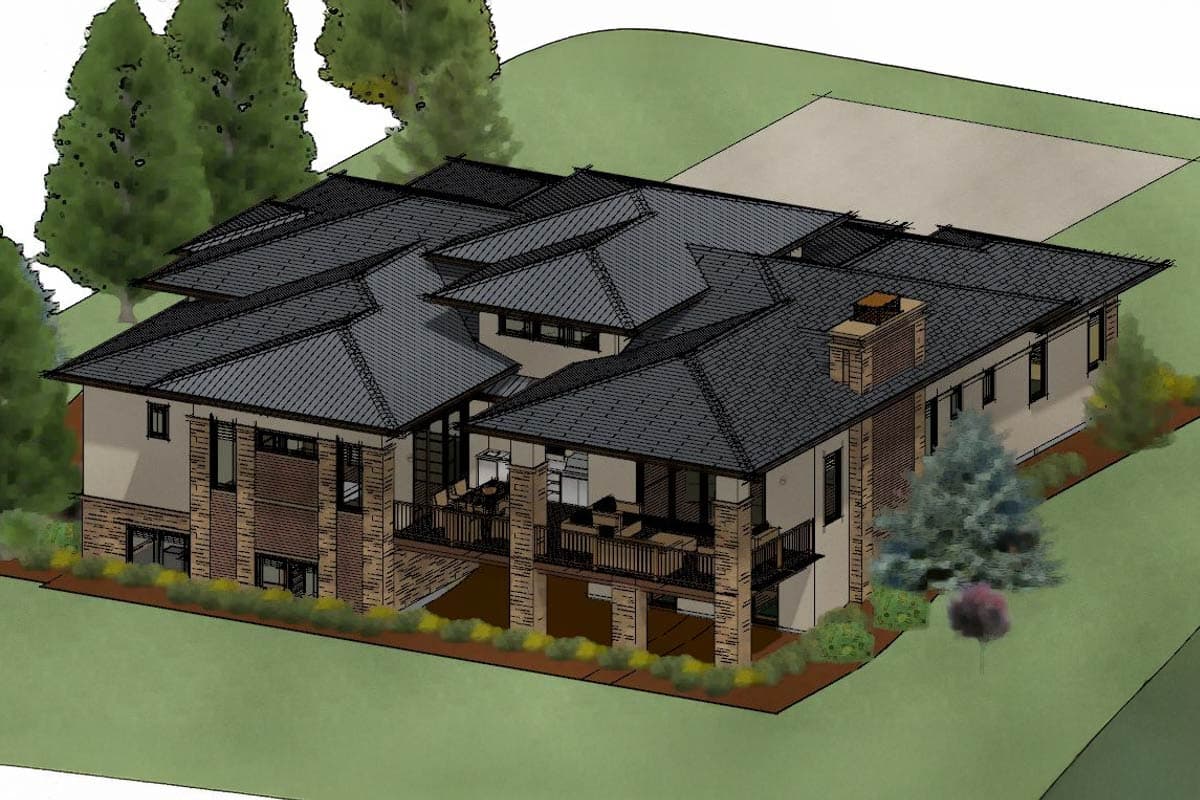 Plan 64421SC: Modern Prairie House Plan for a Rear Sloping Lot - Image #7 - Northwest, Prairie, Ranch