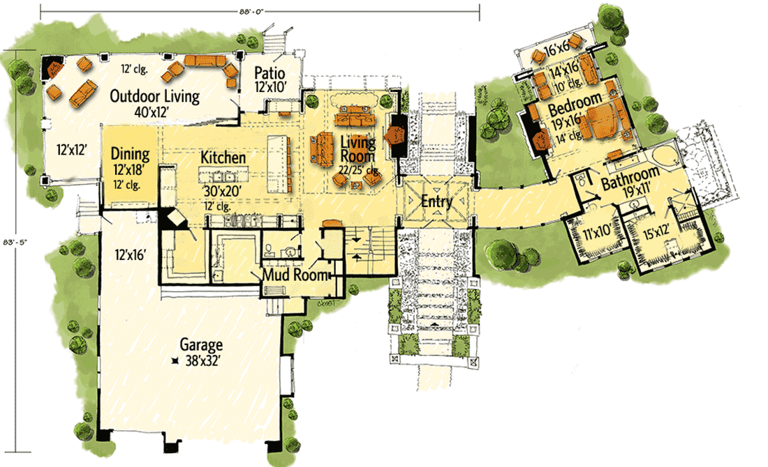 Plan 12945KN: Dramatic Northwest Home with Contemporary Styling - Floor Plan - Main Level - Contemporary, Mid Century Modern, Mountain, Northwest, Prairie, Rustic