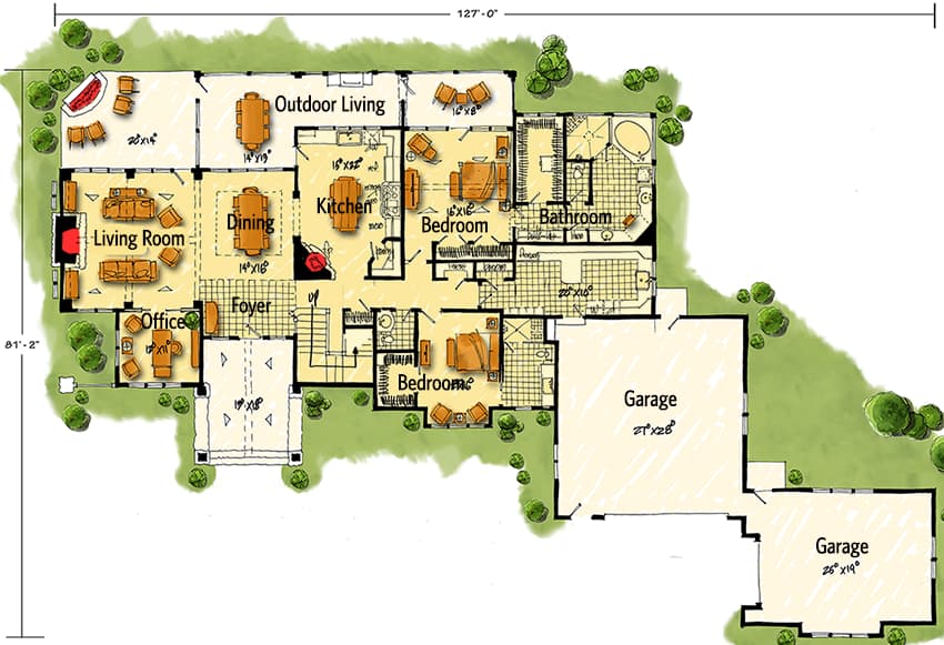 Plan 12946KN: Northwest House Plan with Rustic Touches - Floor Plan - Main Level - Craftsman, Northwest, Rustic