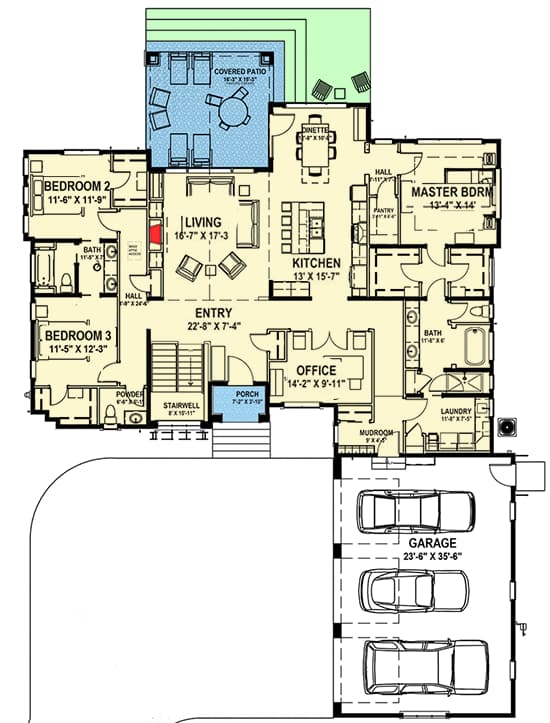 Plan 64422SC: European House Plan with Lower Level Rec Room - Floor Plan - Main Level - European, Traditional