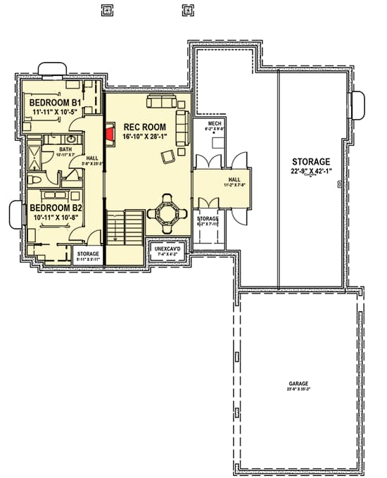 Plan 64422SC: European House Plan with Lower Level Rec Room - Floor Plan - Optional Finished Lower Level - European, Traditional