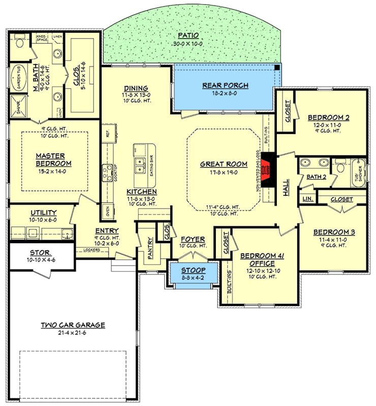 Plan 51736HZ: Flexible Southern Home Plan - 2016 Sqs Ft - Floor Plan - Main Level - Acadian, French Country, Louisiana-Style, Southern, Traditional