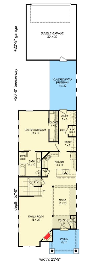 Plan 68425VR: Narrow Lot Bungalow House Plan - 1997 Sq Ft - Floor Plan - Main Level - Bungalow, Craftsman, Northwest