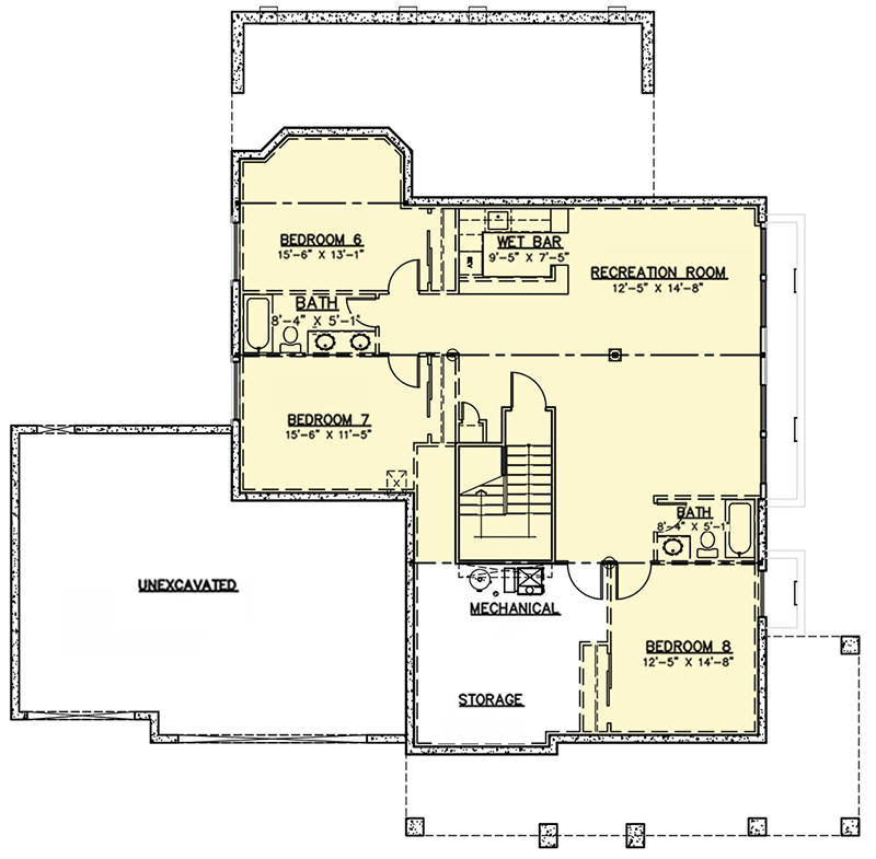 Plan 64430SC: Eight Bedroom  Craftsman House Plan - Floor Plan - Optionally Finished Lower Level - Craftsman