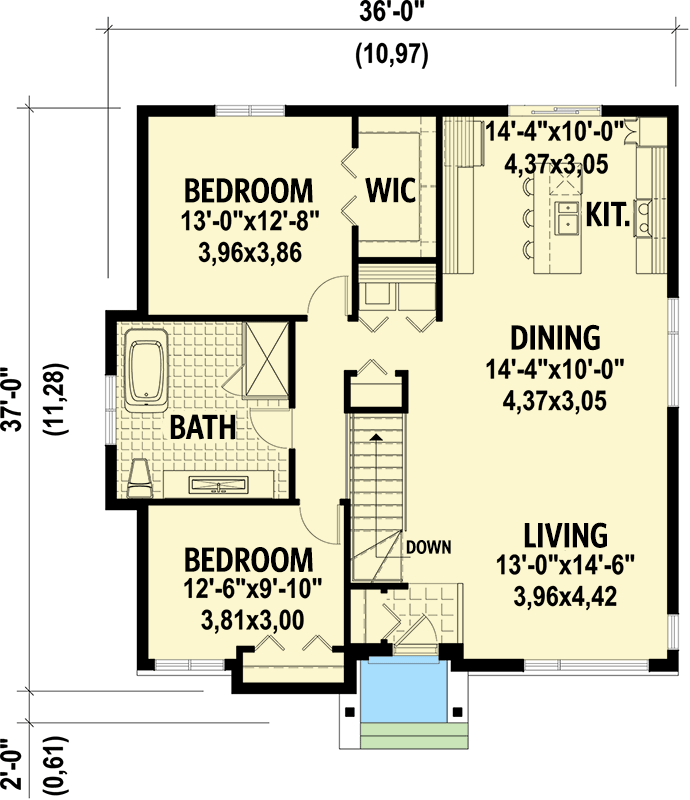 Plan 80873PM: 2 Bed House Plan with Rugged Exterior - Floor Plan - Main Level - Cottage, Mountain, Rustic, Vacation