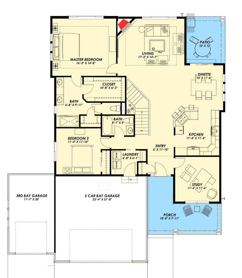 Plan 64433SC: Country House Plan with Finished Lower Level - Floor Plan - Main Level - Country, Farmhouse, Traditional