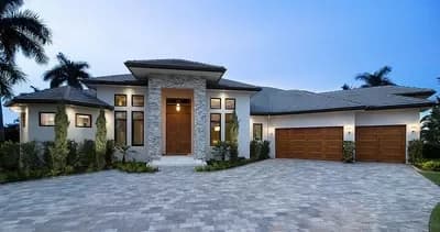 3 Bedroom Transitional House Plan with 3-Car Angled Garage - 4120 Sq Ft
