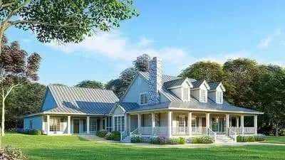 4-Bed Country Farmhouse Plan with 2-Bed Apartment - 3437 Sq Ft