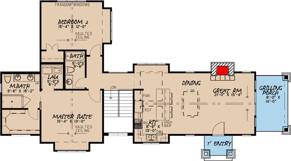 Plan 70526MK: Rugged 2-Bed House Plan with Lower Level Bunk Room - Floor Plan - Main Level - Country, Mountain, Rustic, Vacation