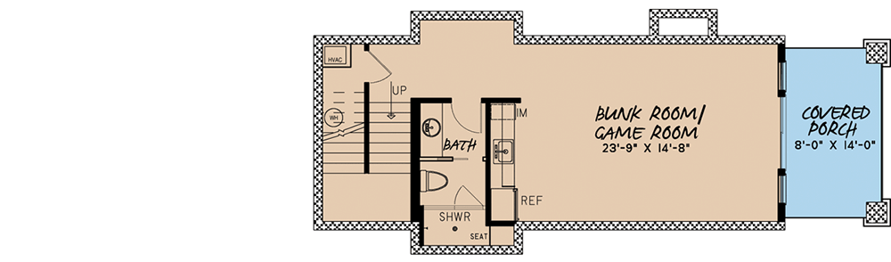 Plan 70526MK: Rugged 2-Bed House Plan with Lower Level Bunk Room - Floor Plan - Lower Level - Country, Mountain, Rustic, Vacation