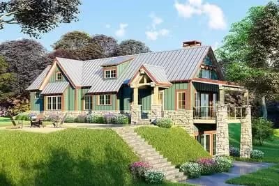 Rugged 2-Bed House Plan with Lower Level Bunk Room