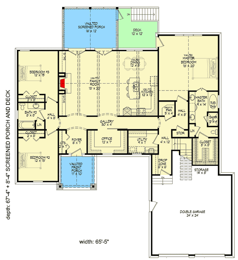 Plan 68427VR: Craftsman House Plan with Bonus Room - 2600 Sq Ft - Floor Plan - Main Floor